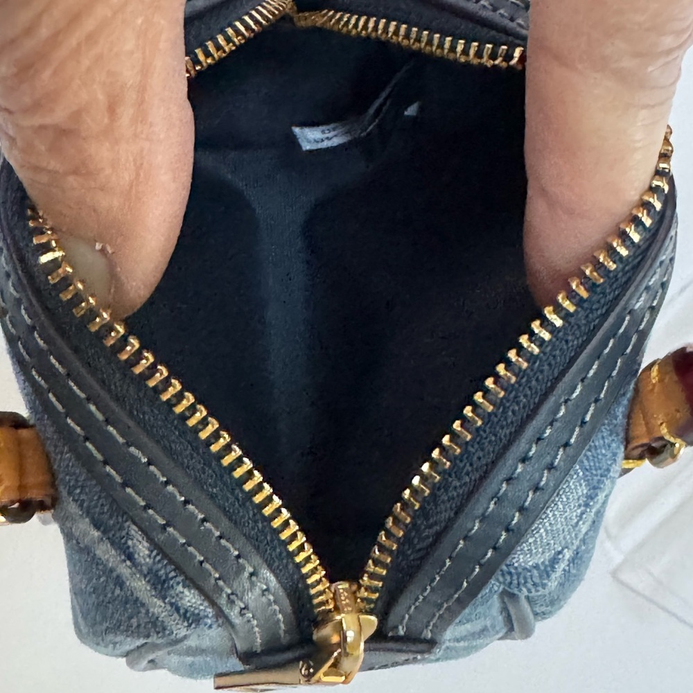 Coach Denim Blue Mini Bag Charm/Key chain  with Tan Leather handles NWT - Picture 8 of 9